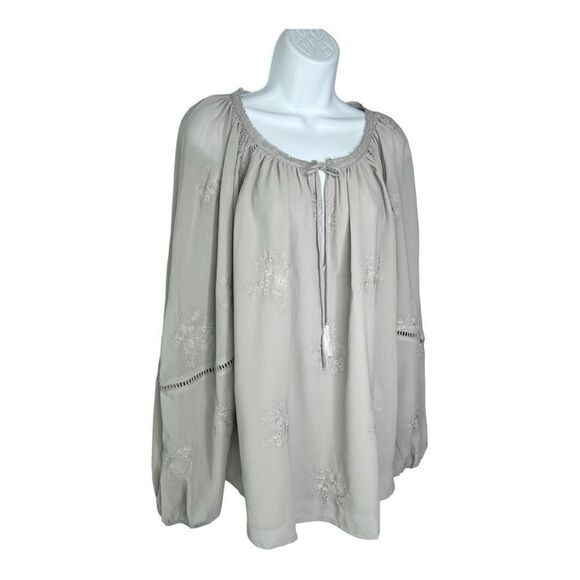 DEX Womens 1X Crochet Inset Embroidered Boho Top NWT - Picture 5 of 13